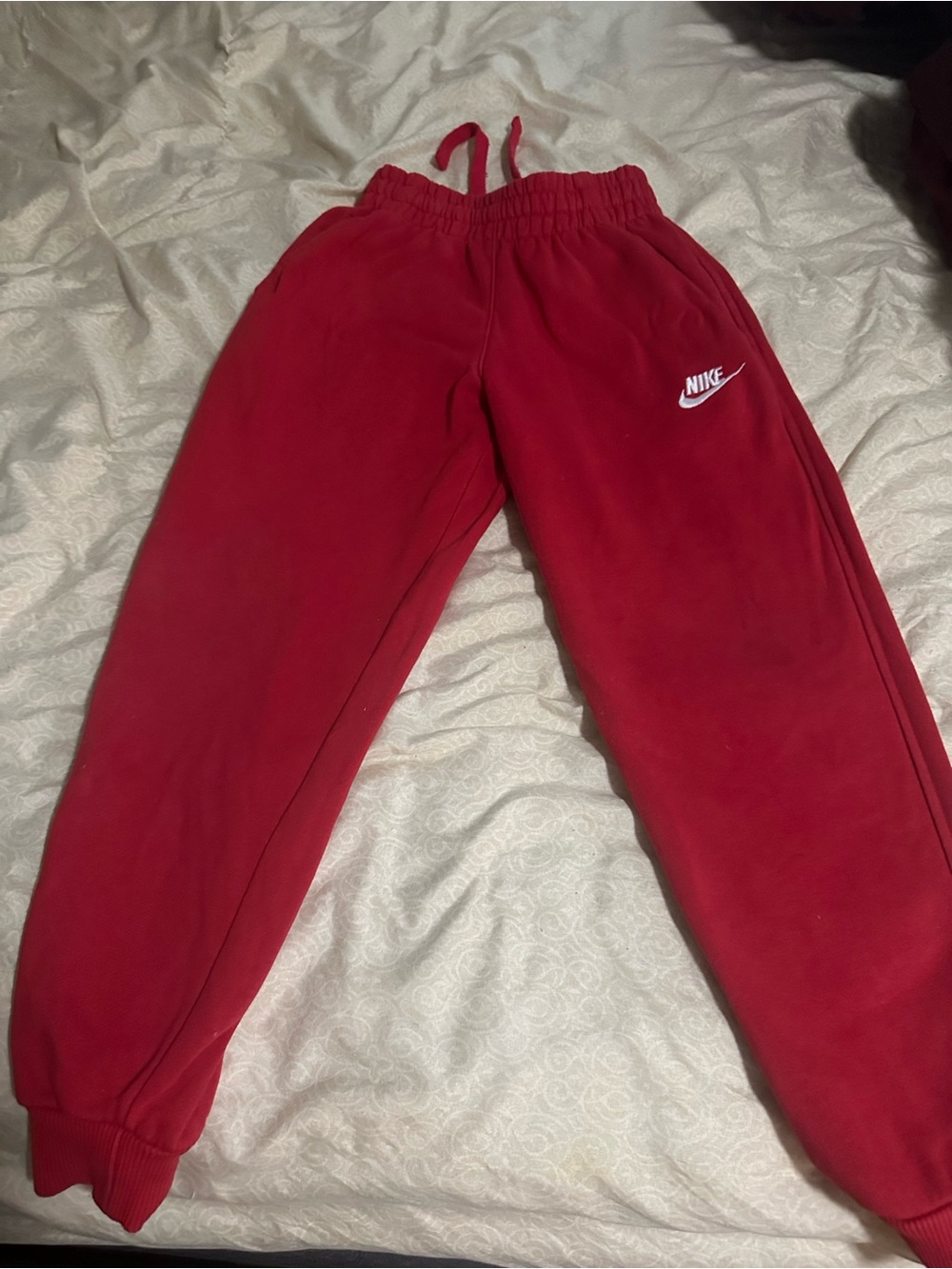 Nike Kids Red Jogger Sweatpants with White Swoosh